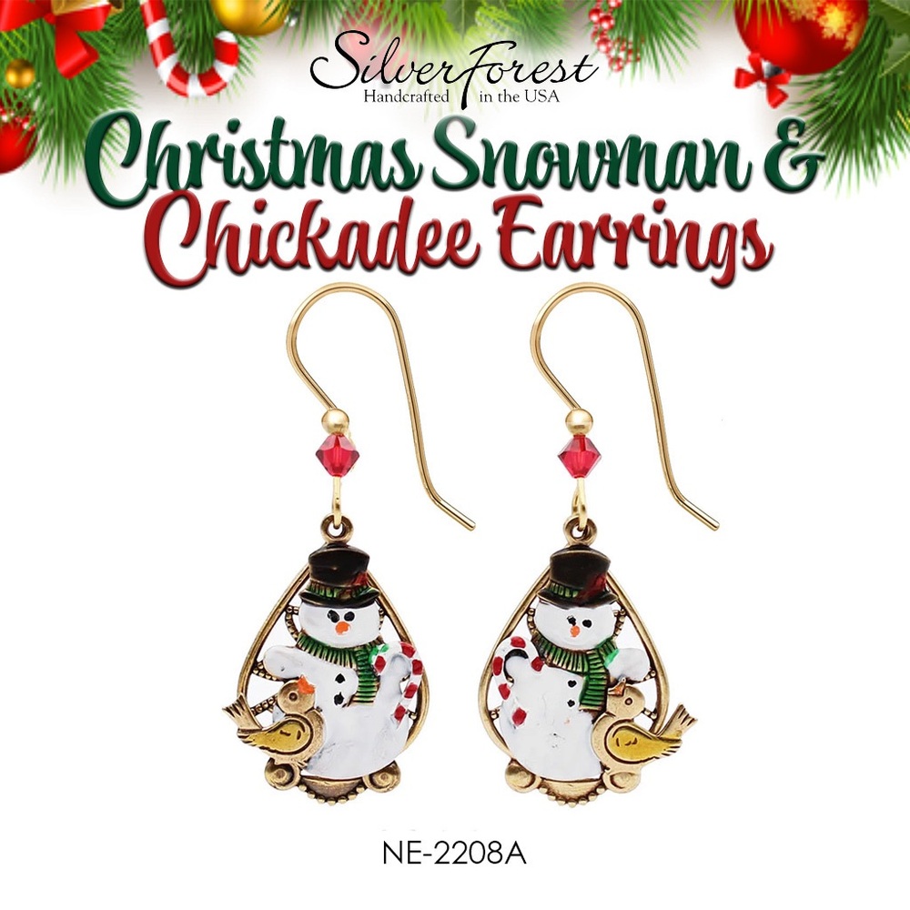 Silver Forest Christmas Snowman & Chickadee Earrings Style Number NE-2208A